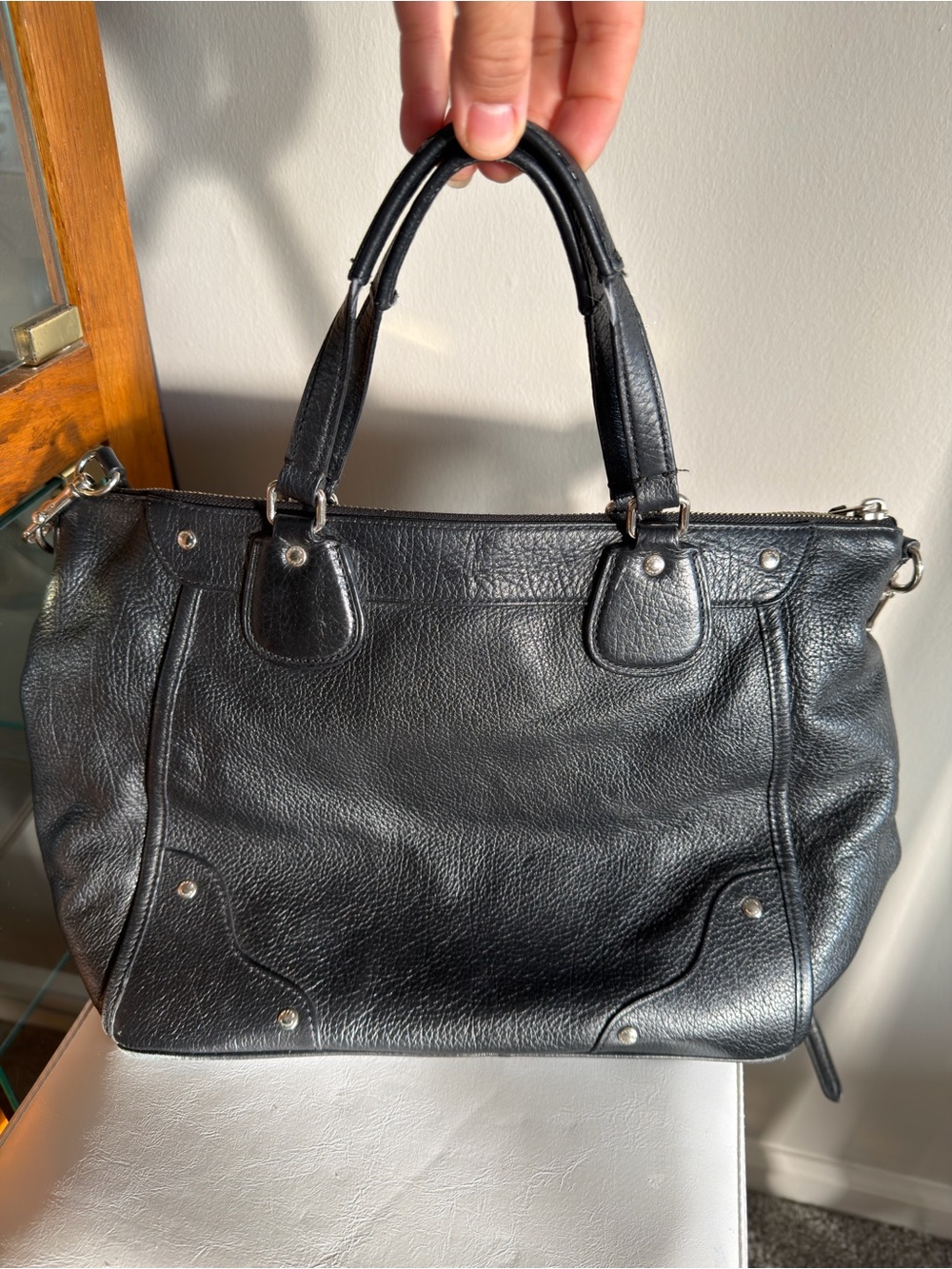 Coach Black Pebbled Leather Tote with Removable Strap - Picture 3 of 8